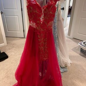 Mac Duggal Pink Lace Dress with Overskirt